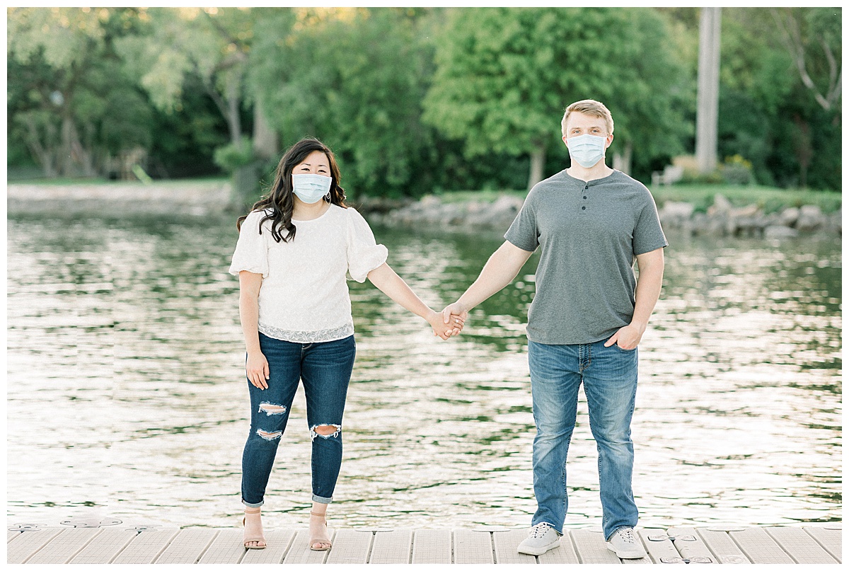 couple in masks for engagement session