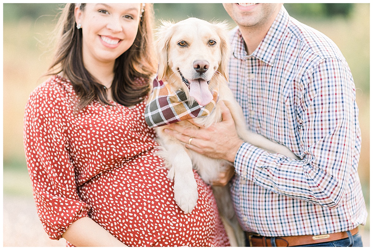 couple with dog for maternity photoshoot