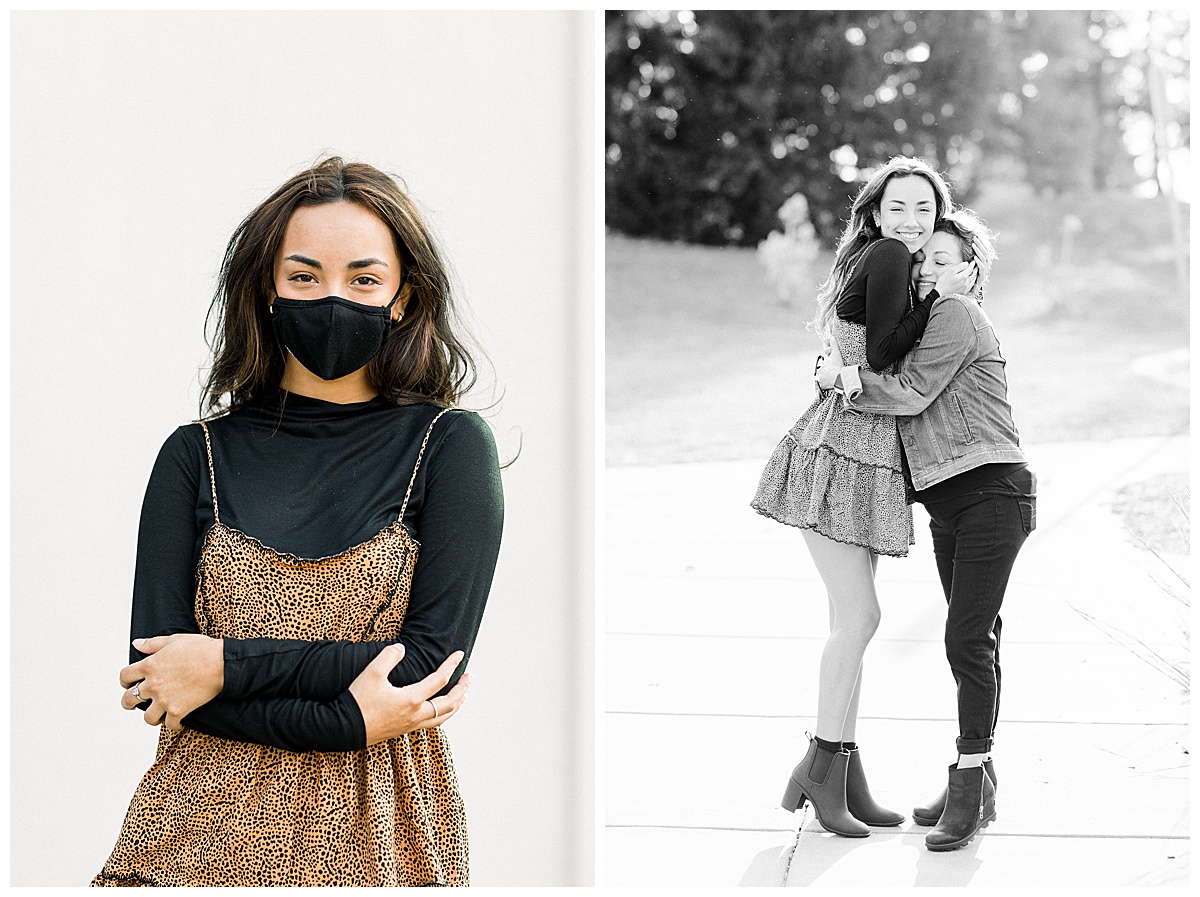 girl wearing mask for senior pictures