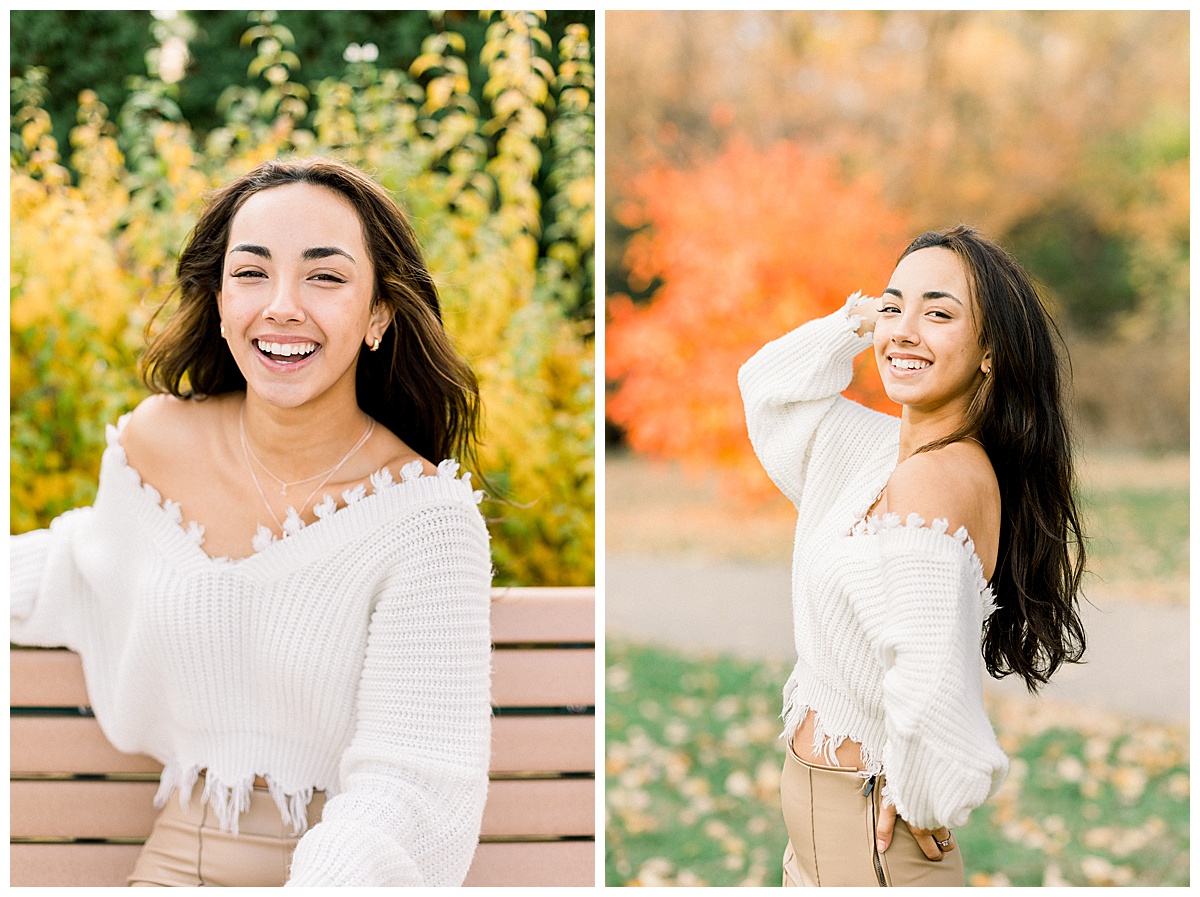 girl laughing for como park senior pictures