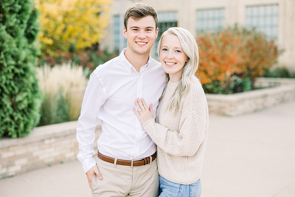 Autumn engagement photo in Mill Ruins Park