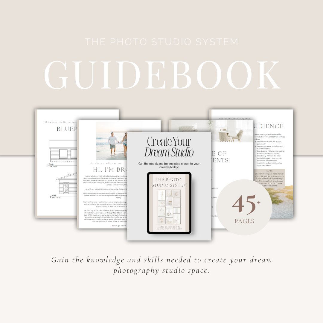 The Photo Studio System is a self-paced digital guide that walks you through everything we did in the studio and why, including exact links to what we got!! 