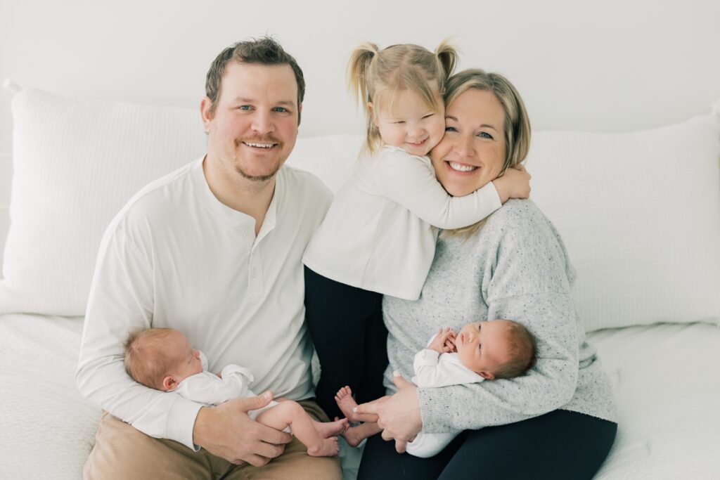 Family photos with twin girl newborns