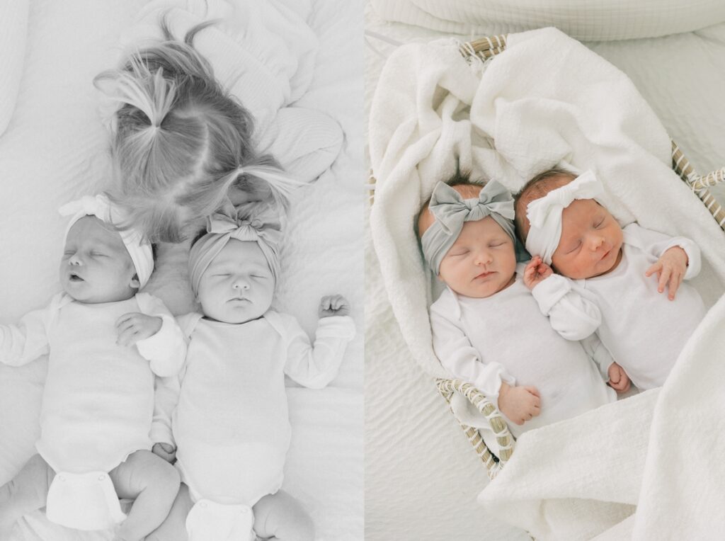 Twin girl newborn poses